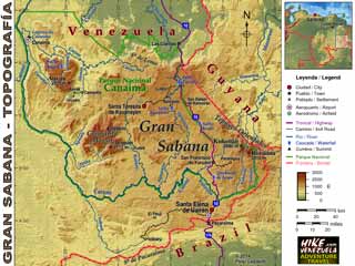 Carte topographique: Gran Sabana