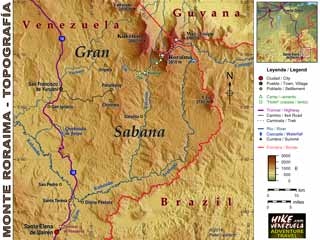 Mapa topográfico: Monte Roraima