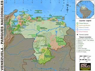 Mapa de los Parques Nacionales de Venezuela