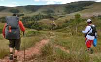 A primeira parte de trekking através da savana